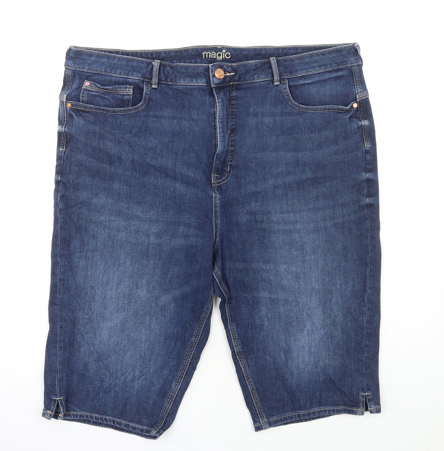 Marks and Spencer Womens Blue Cotton Biker Shorts Size 20 L15 in Regular Button
