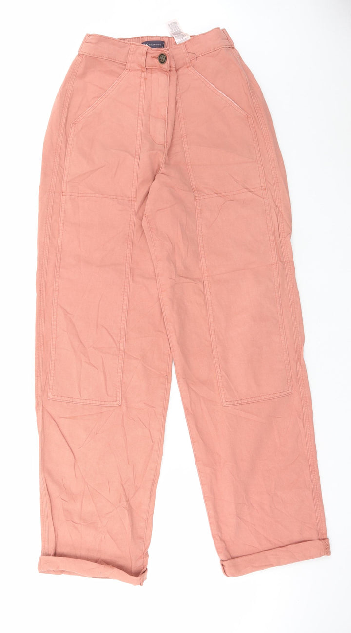 Marks and Spencer Womens Pink Cotton Tapered Jeans Size 8 L31 in Regular Button