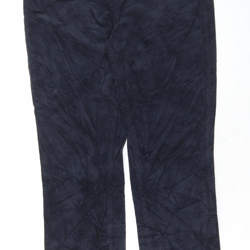 Marks and Spencer Womens Blue Cotton Trousers Size 14 L30 in Regular Button