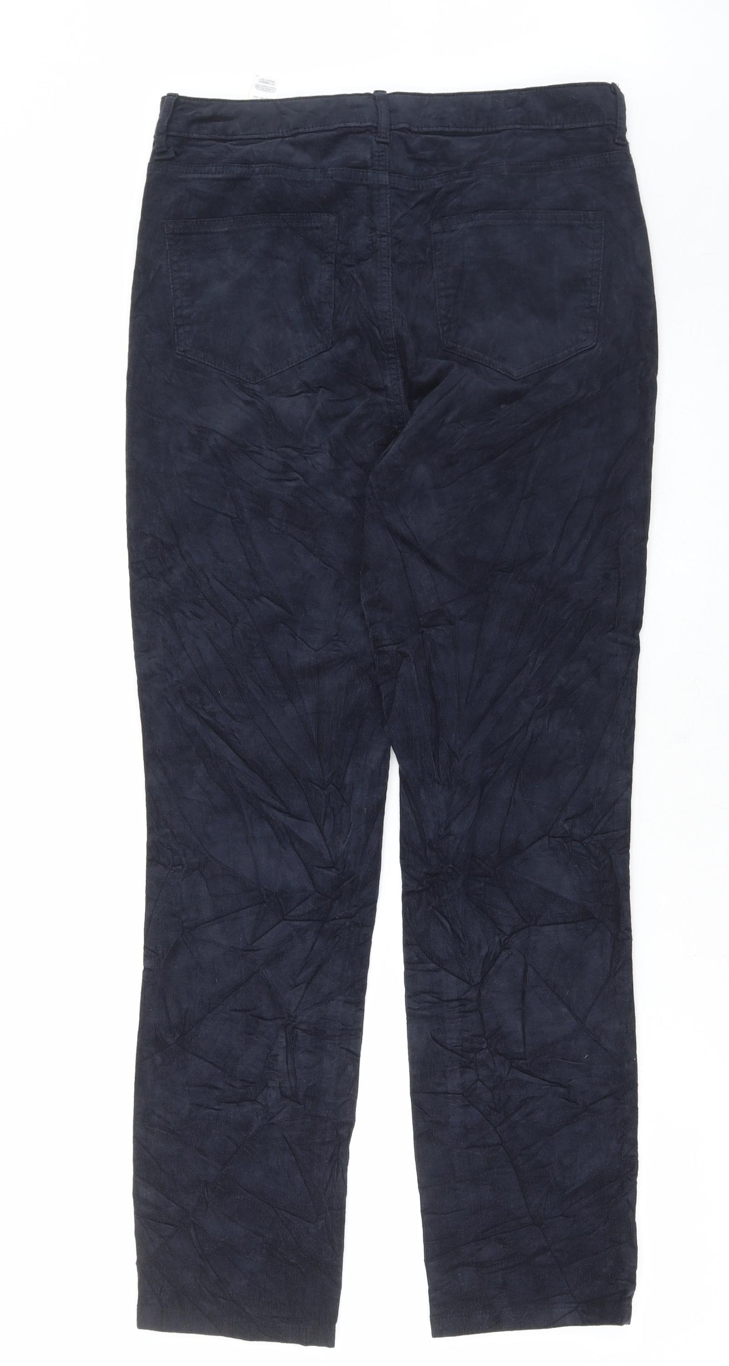 Marks and Spencer Womens Blue Cotton Trousers Size 14 L30 in Regular Button