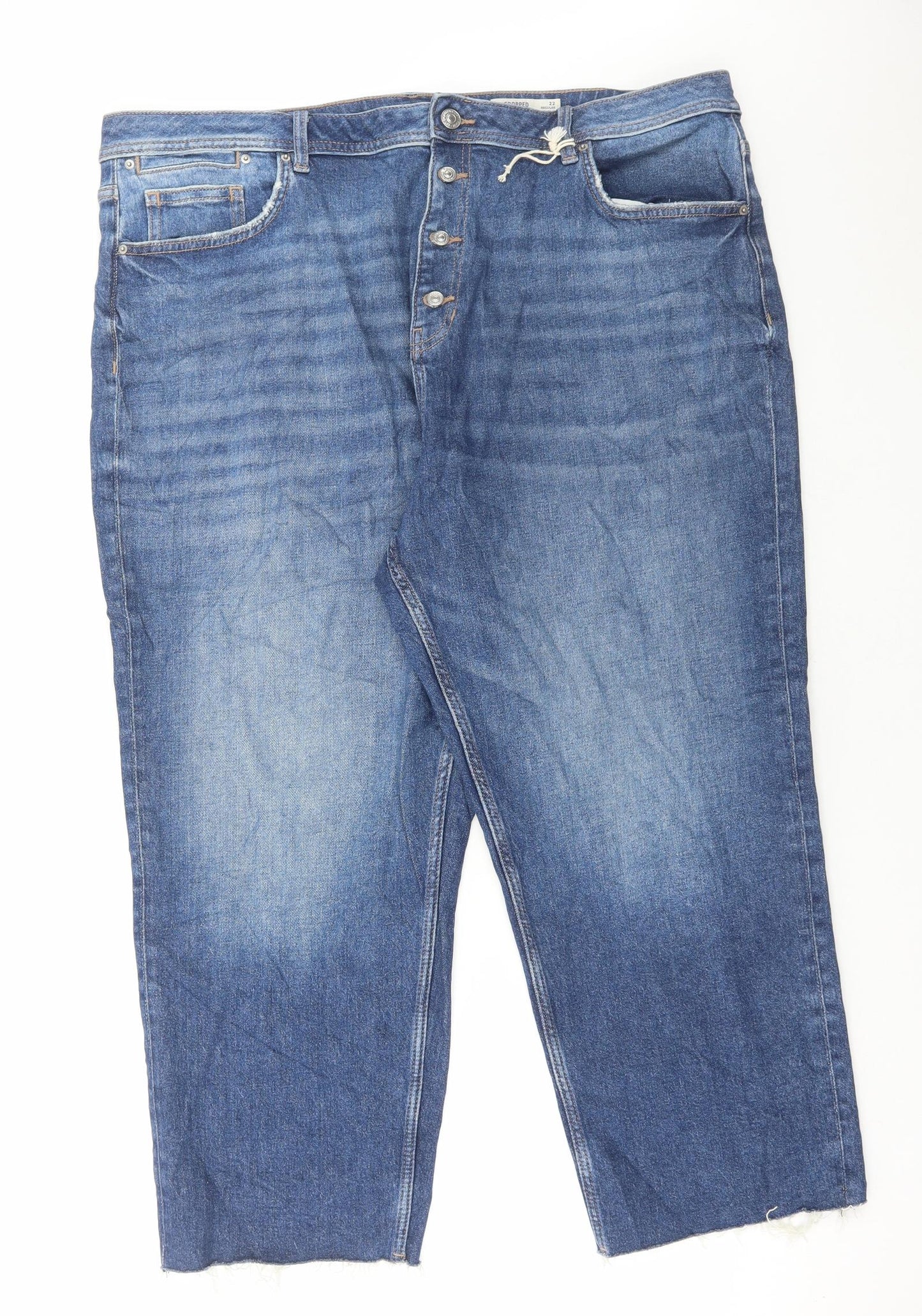Marks and Spencer Womens Blue Cotton Cropped Jeans Size 22 L25 in Regular Button