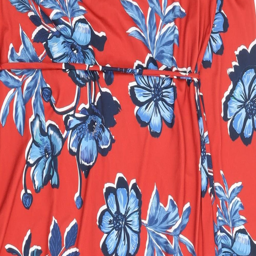 Zara Womens Orange Floral Polyester Shirt Dress Size L Collared Button