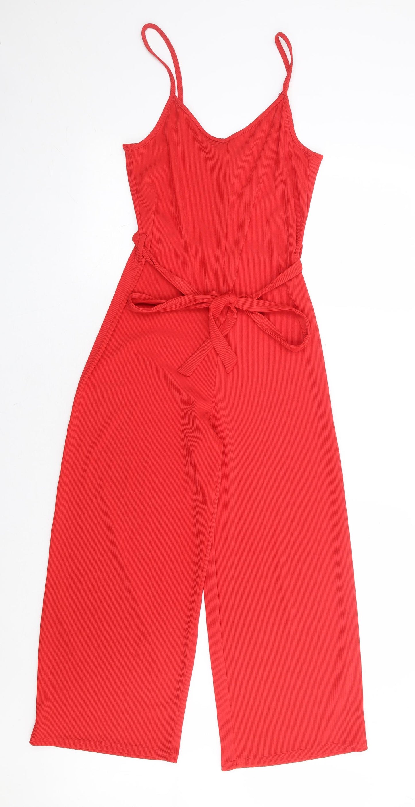 Primark Womens Red Polyester Jumpsuit One-Piece Size 8 L23 in Tie - Ribbed