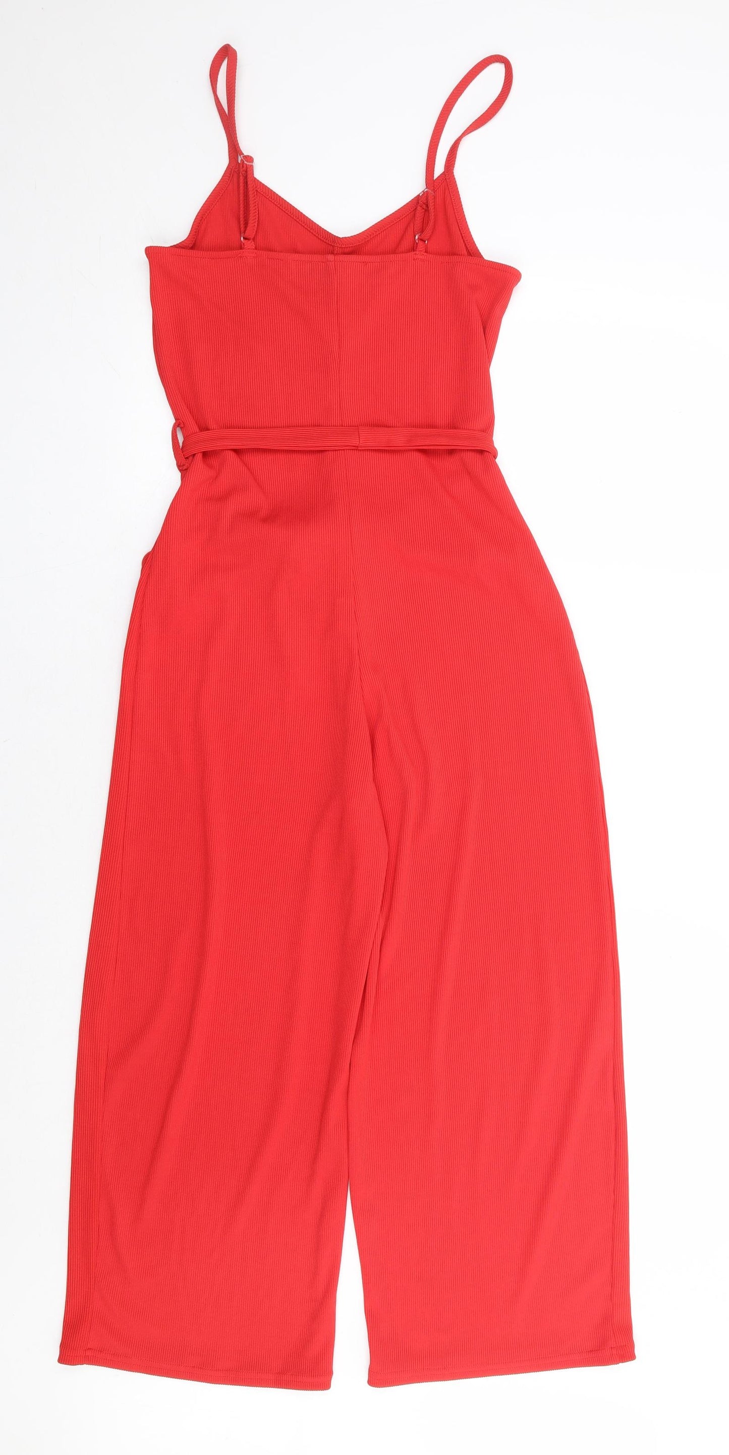 Primark Womens Red Polyester Jumpsuit One-Piece Size 8 L23 in Tie - Ribbed
