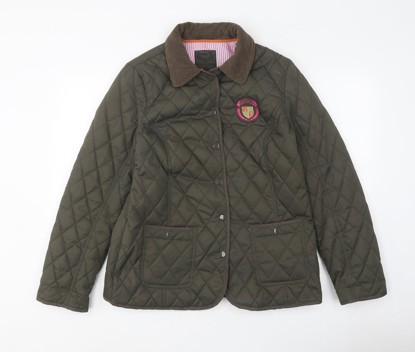 Denim & Co. Womens Green Quilted Coat Size 16 Button