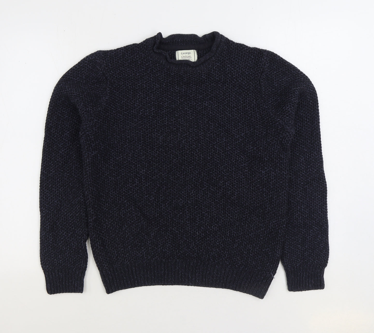 George Mens Blue Round Neck Acrylic Pullover Jumper Size S