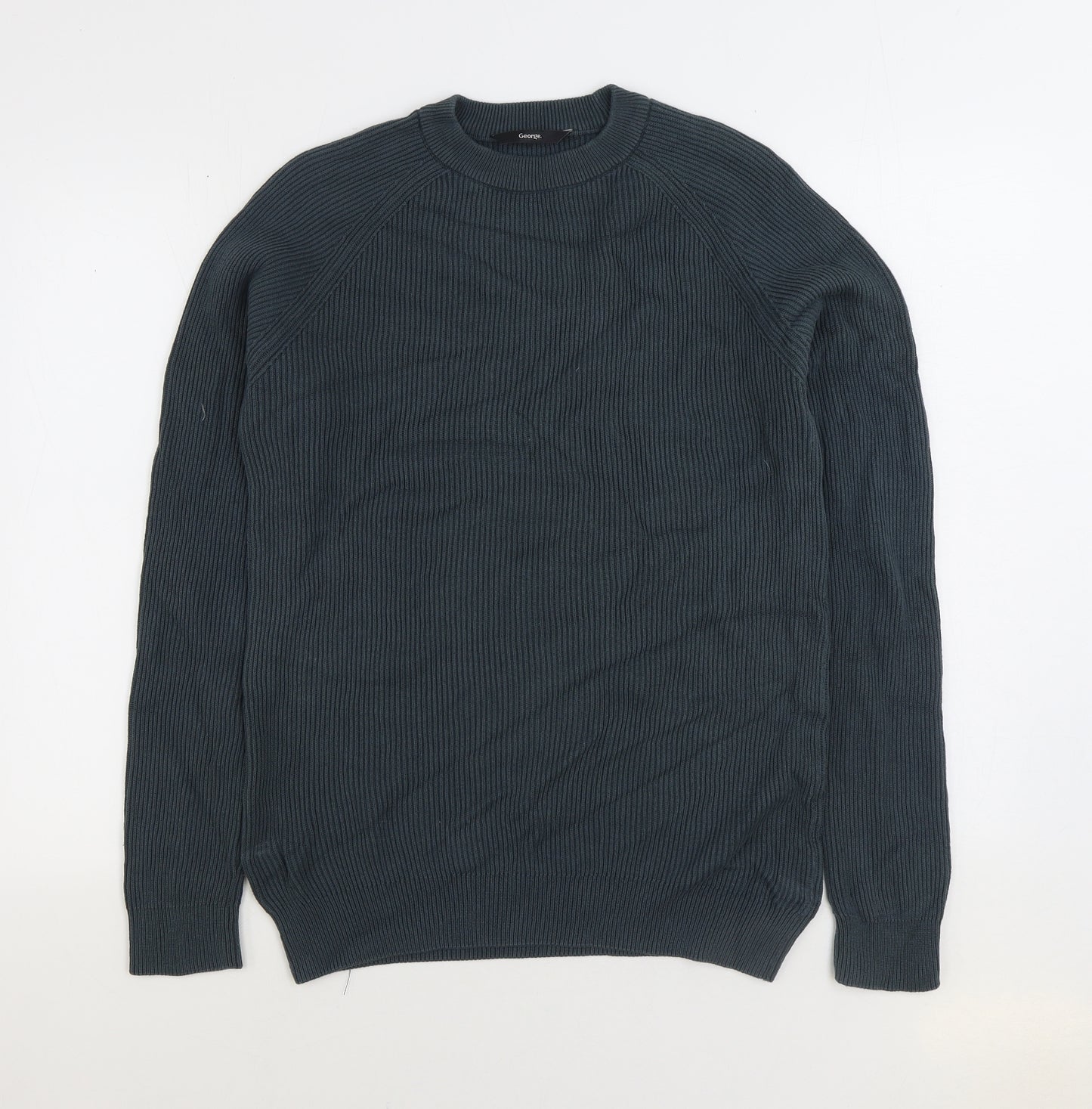 George Mens Green Round Neck Cotton Pullover Jumper Size M