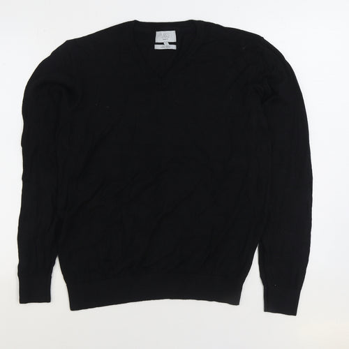 Marks and Spencer Mens Black V-Neck Cotton Pullover Jumper Size L