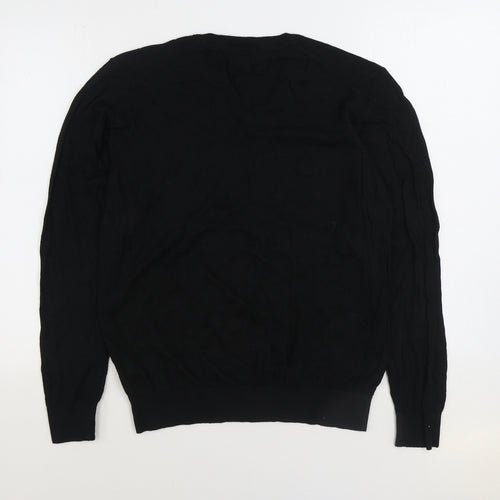 Marks and Spencer Mens Black V-Neck Cotton Pullover Jumper Size L