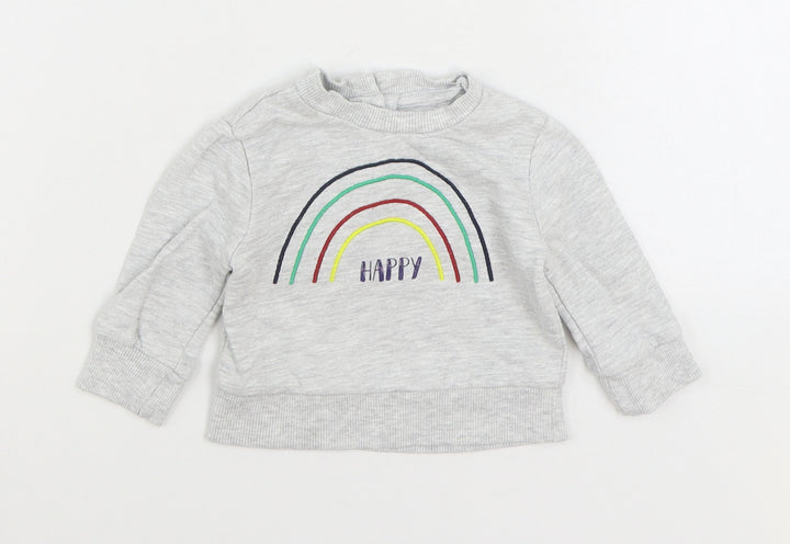 V By Very Baby Grey Cotton Pullover Jumper Size 0-3 Months Button - Rainbow Happy