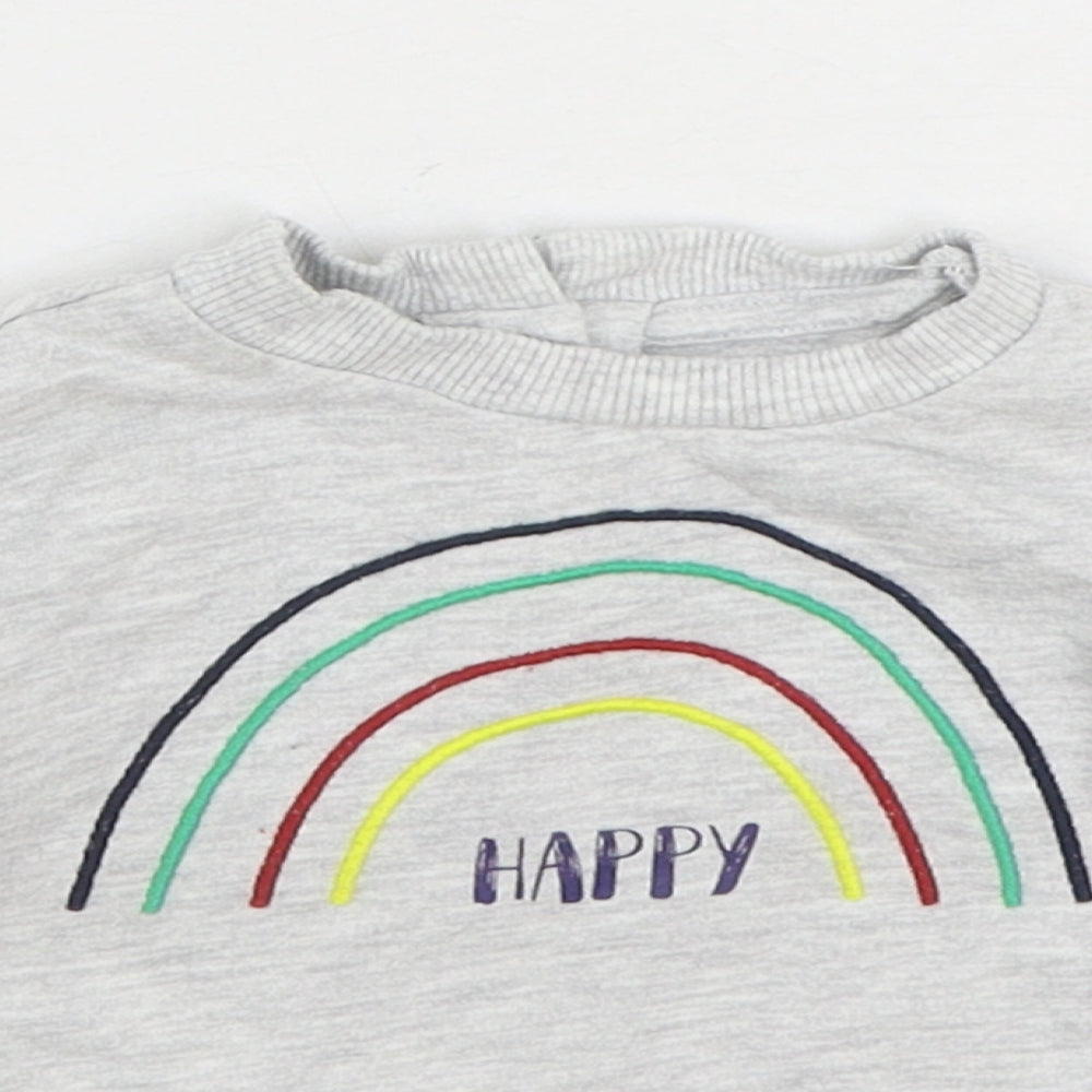 V By Very Baby Grey Cotton Pullover Jumper Size 0-3 Months Button - Rainbow Happy
