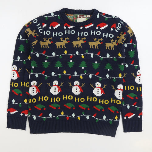 Star Clothing Mens Multicoloured Round Neck Geometric Acrylic Pullover Jumper Size S - Christmas