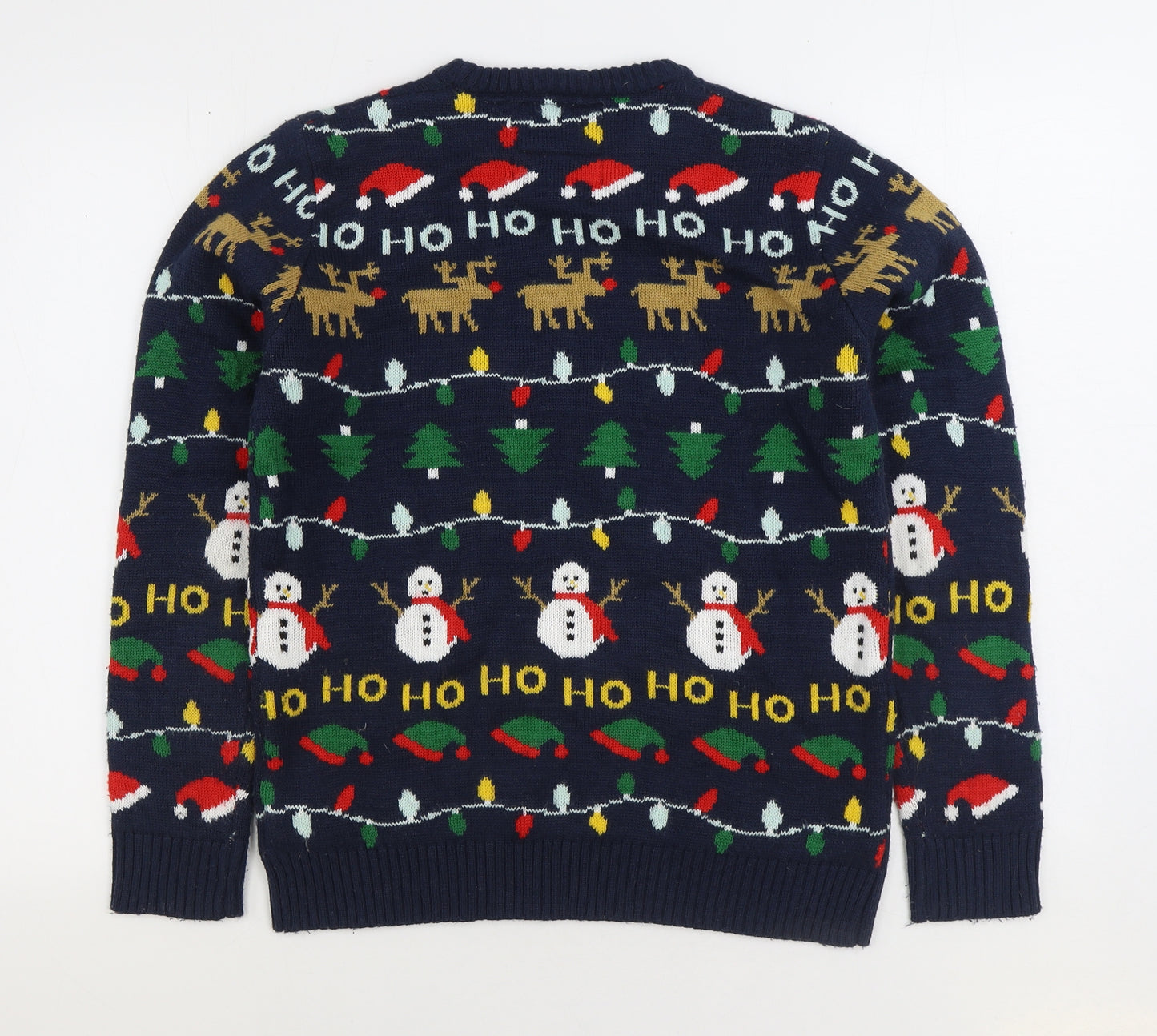 Star Clothing Mens Multicoloured Round Neck Geometric Acrylic Pullover Jumper Size S - Christmas