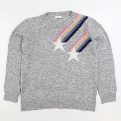 Papaya Womens Grey Round Neck Acrylic Pullover Jumper Size M - Star