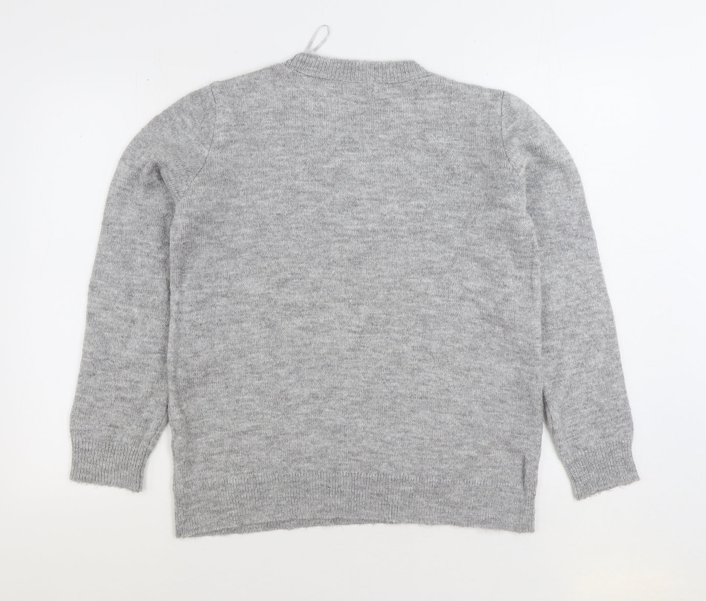 Papaya Womens Grey Round Neck Acrylic Pullover Jumper Size M - Star