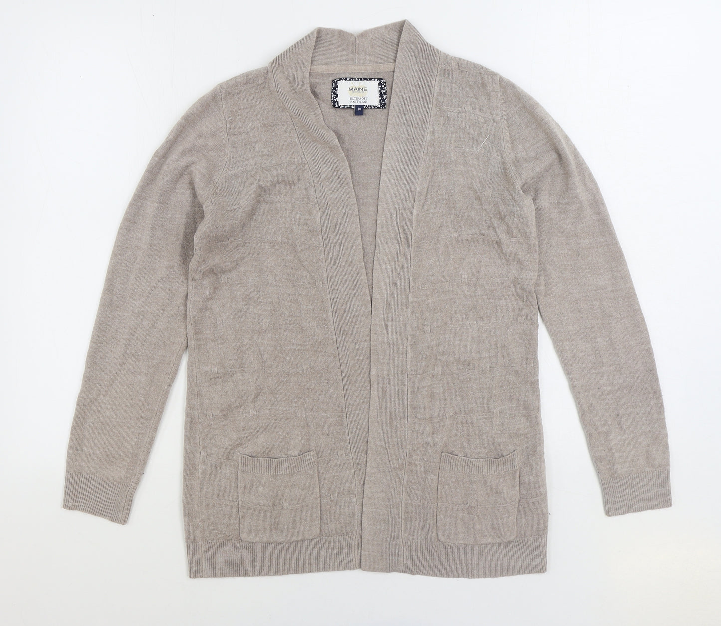 Maine Womens Beige V-Neck Acrylic Cardigan Jumper Size 10