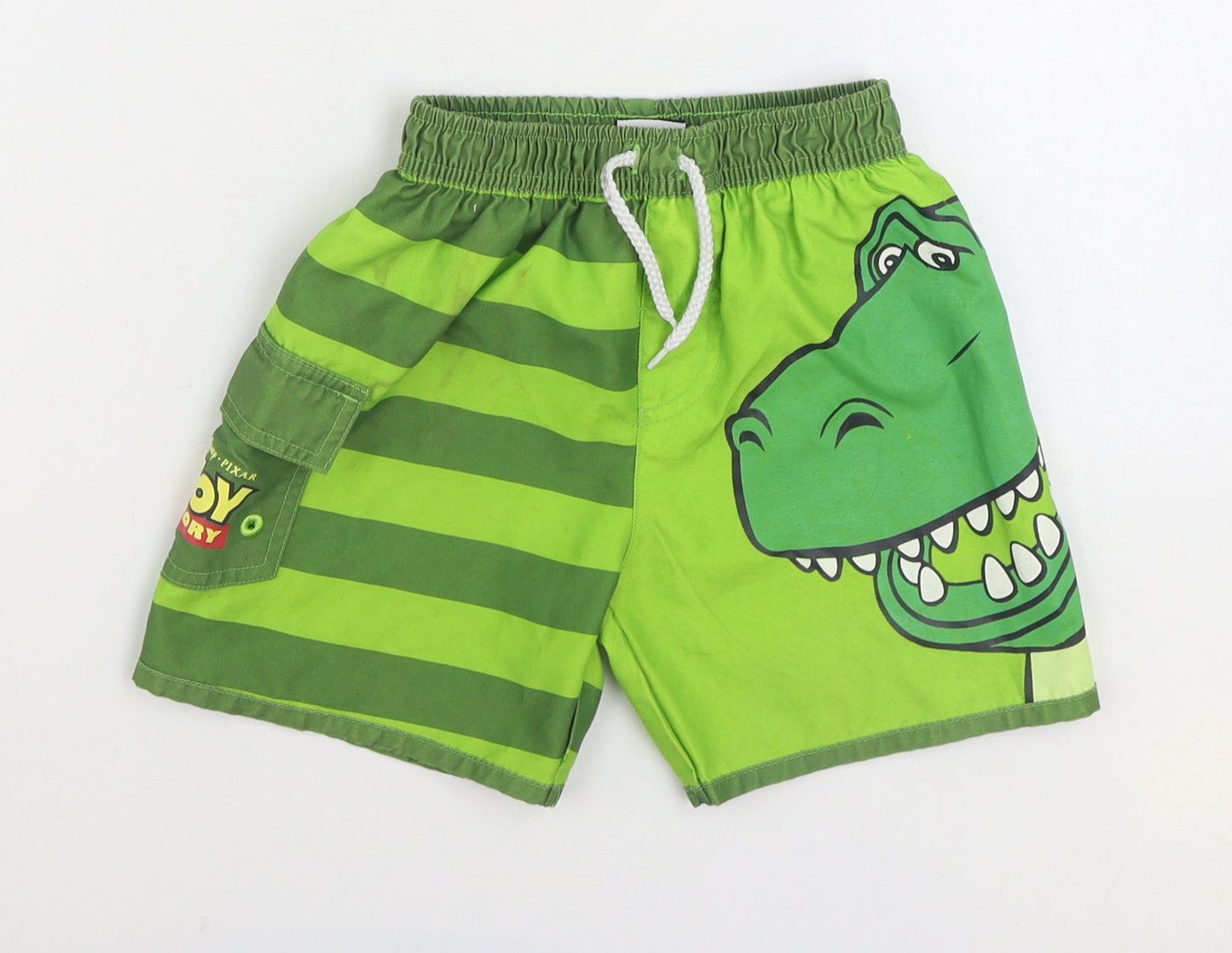 George Boys Green Striped Polyester Sweat Shorts Size 3-4 Years Regular Drawstring - Swim Trunks Toy Story Rex