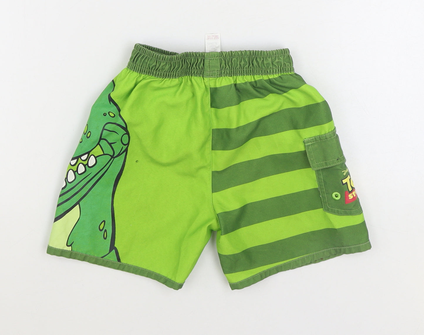 George Boys Green Striped Polyester Sweat Shorts Size 3-4 Years Regular Drawstring - Swim Trunks Toy Story Rex