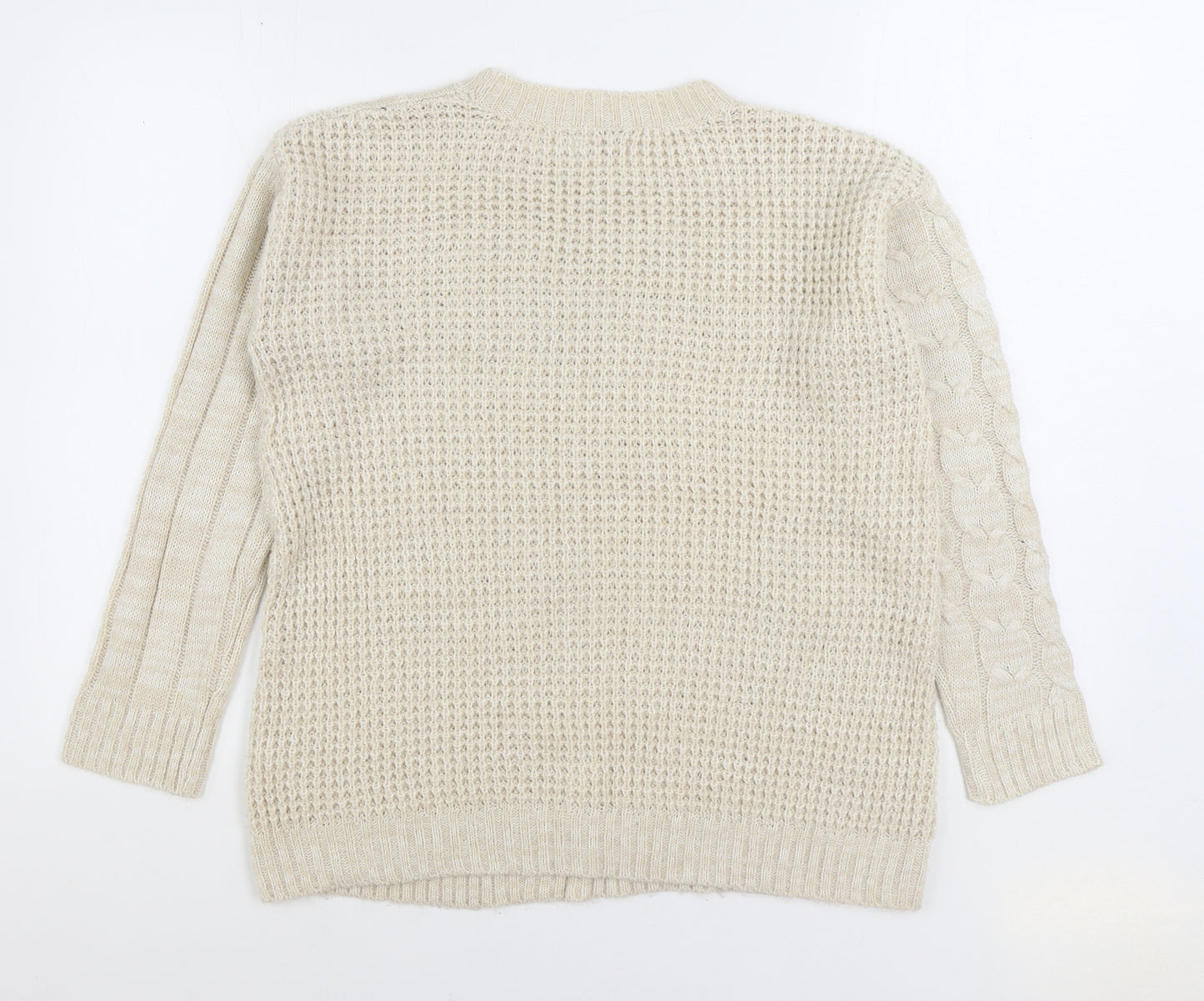 Cotton Traders Womens Beige Round Neck Acrylic Pullover Jumper Size 10