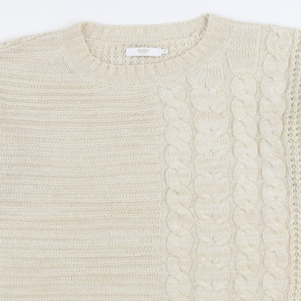 Cotton Traders Womens Beige Round Neck Acrylic Pullover Jumper Size 10