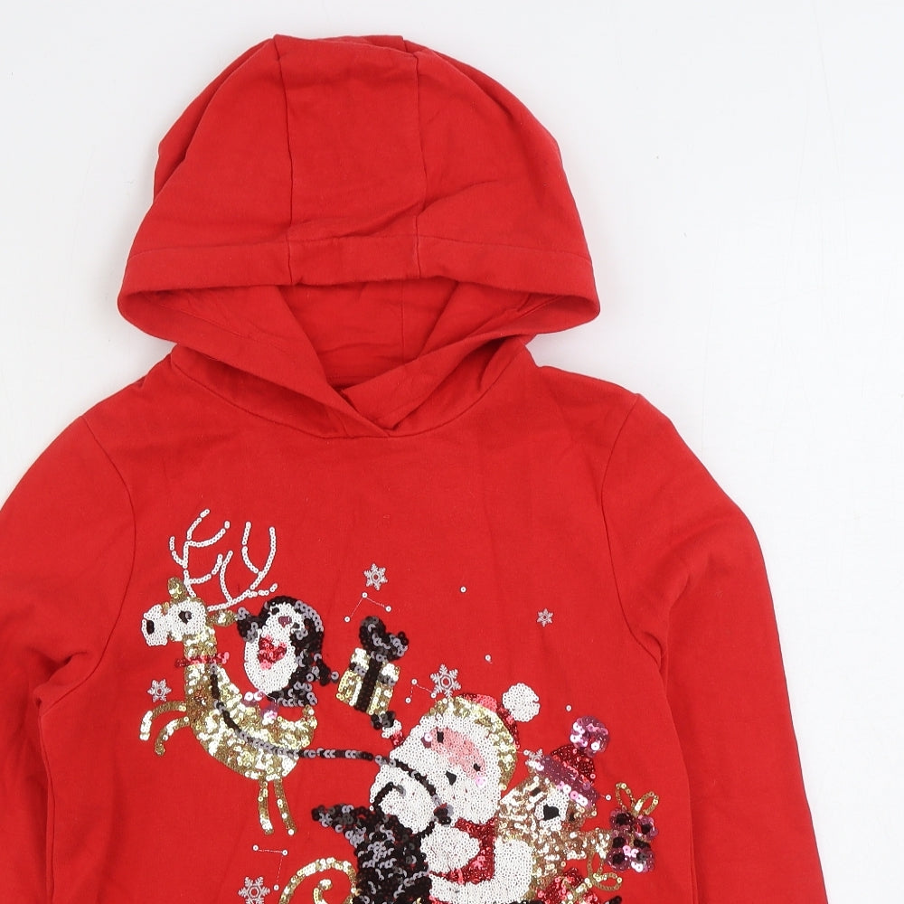 F&F Girls Red Cotton Pullover Hoodie Size 11-12 Years Pullover - Christmas Santa