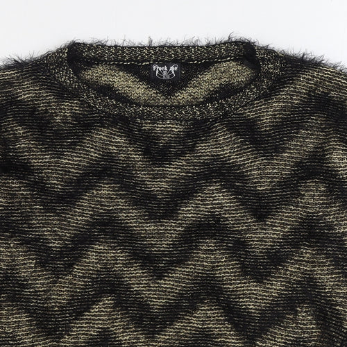Frock Me Womens Black Round Neck Striped Polyester Pullover Jumper Size S