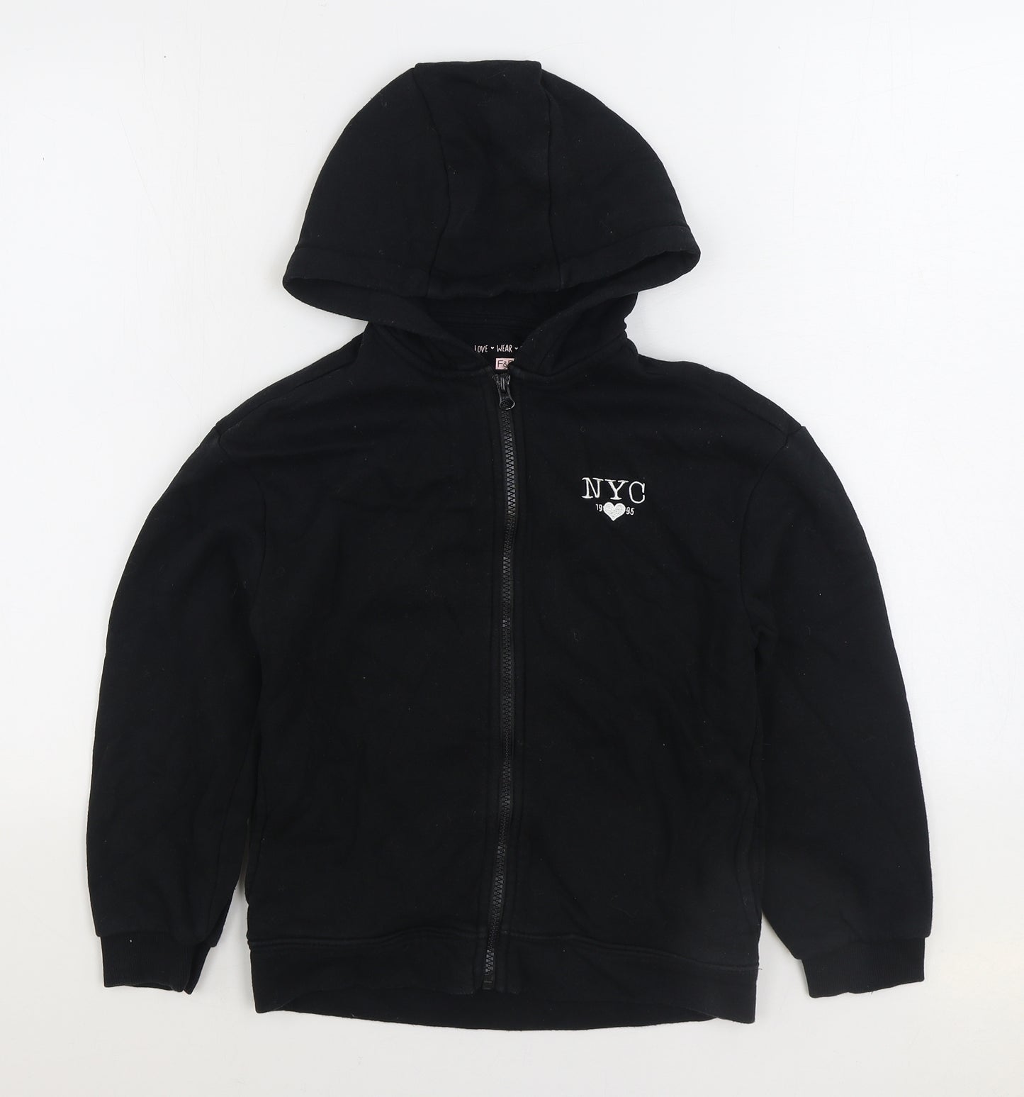 F&F Girls Black Cotton Full Zip Hoodie Size 10-11 Years Zip - NYC
