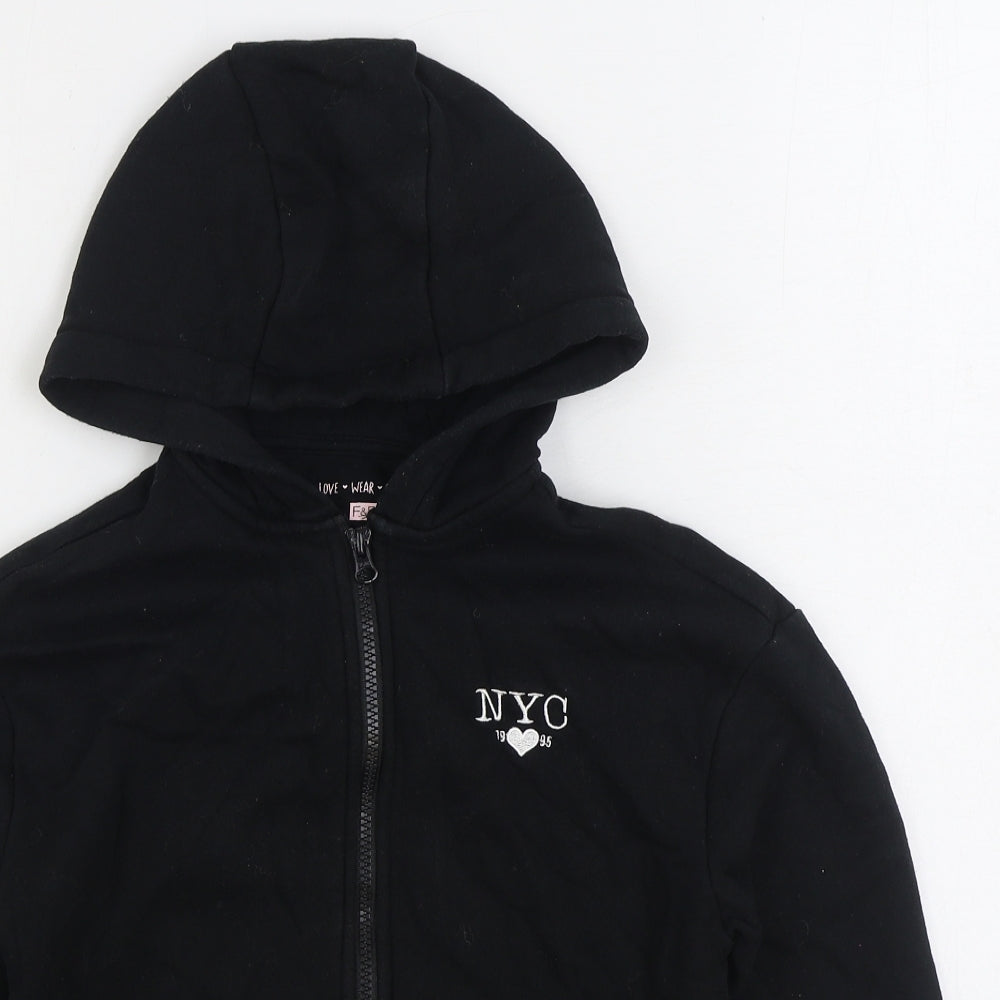 F&F Girls Black Cotton Full Zip Hoodie Size 10-11 Years Zip - NYC