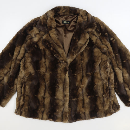 Gold Womens Brown Pea Coat Coat Size 18 Hook & Eye - Faux Fur