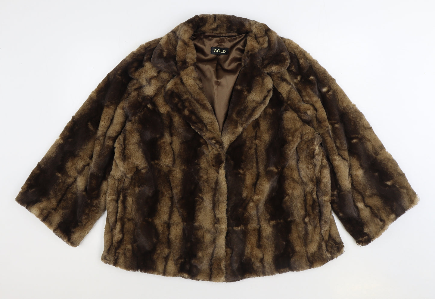Gold Womens Brown Pea Coat Coat Size 18 Hook & Eye - Faux Fur