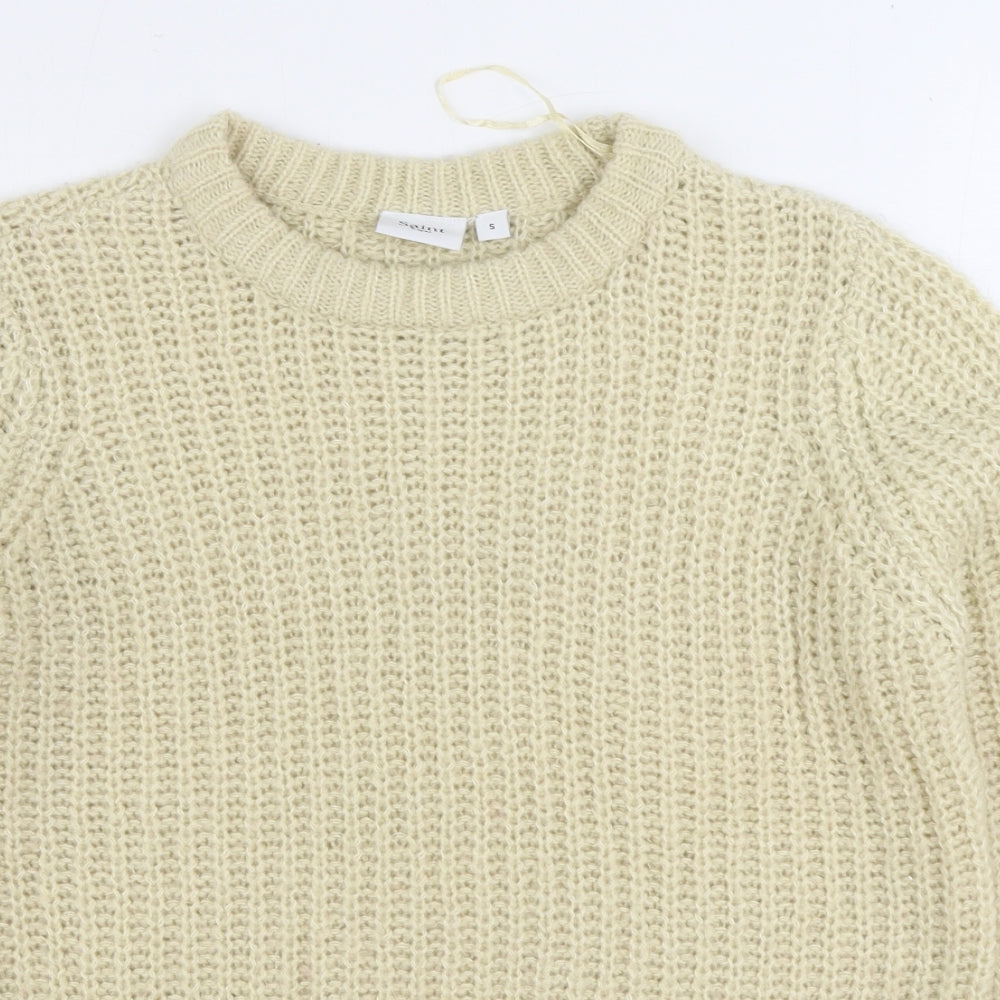 Saint Tropez Womens Ivory Round Neck Acrylic Pullover Jumper Size S