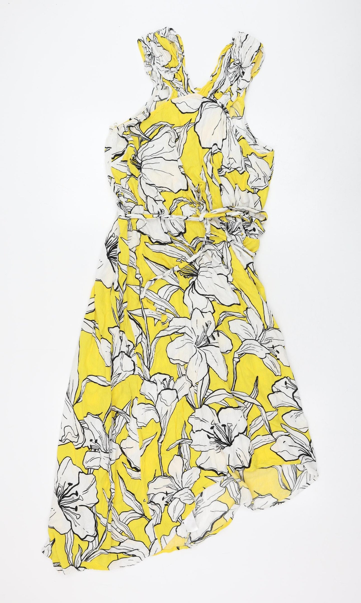 F&F Womens Yellow Floral Viscose Shift Size 16 Halter Pullover