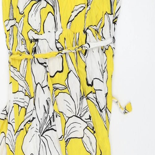 F&F Womens Yellow Floral Viscose Shift Size 16 Halter Pullover