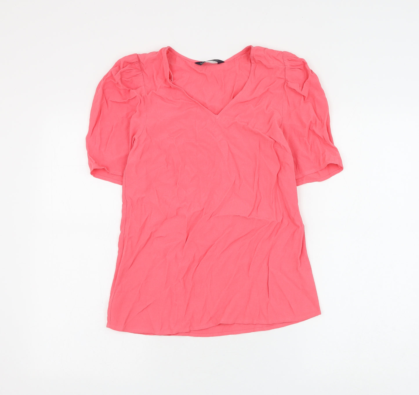 Marks and Spencer Womens Pink Viscose Basic Blouse Size 6 V-Neck