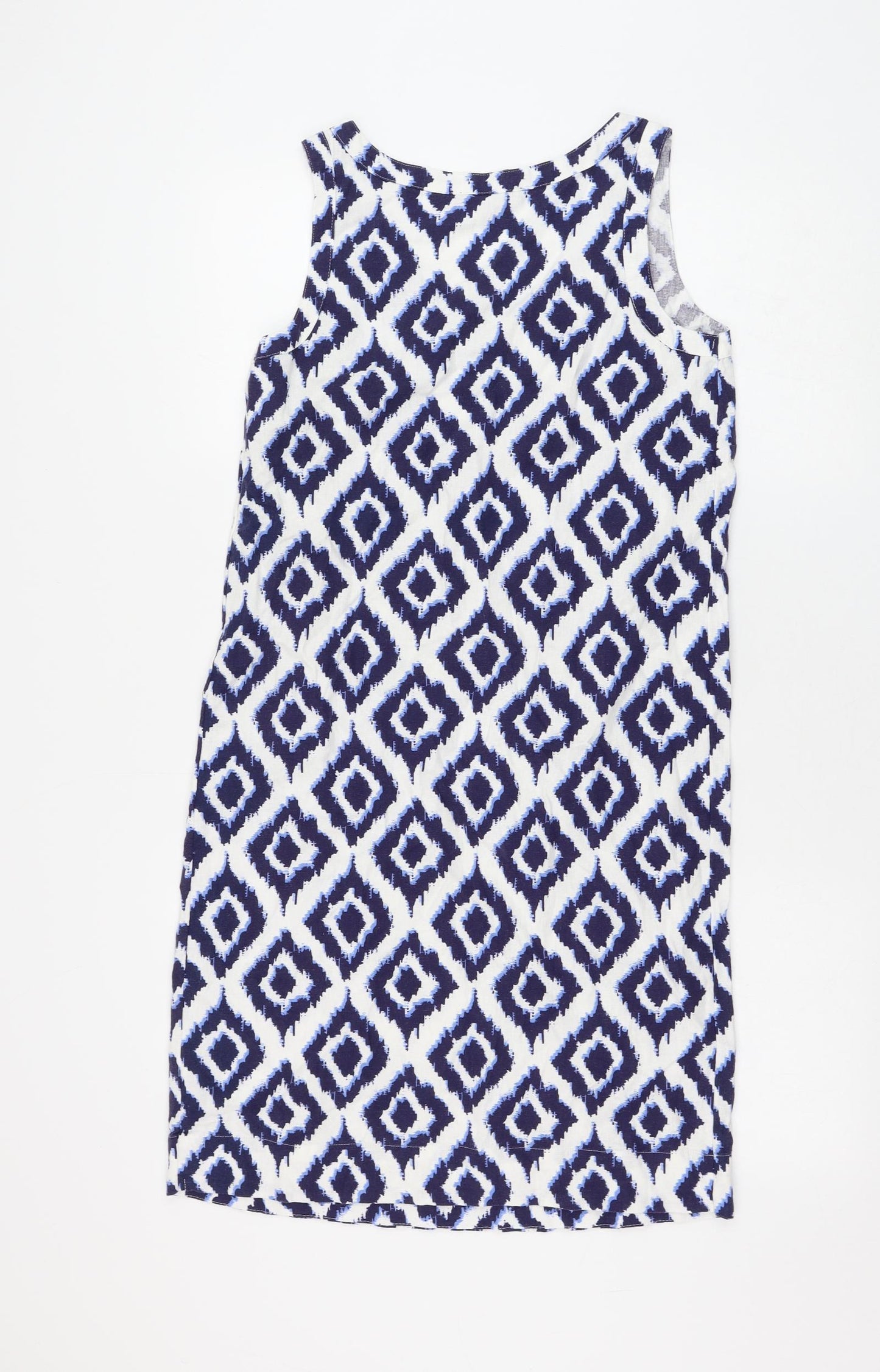 Marks and Spencer Womens White Geometric Flax Sheath Size 6 Scoop Neck Pullover