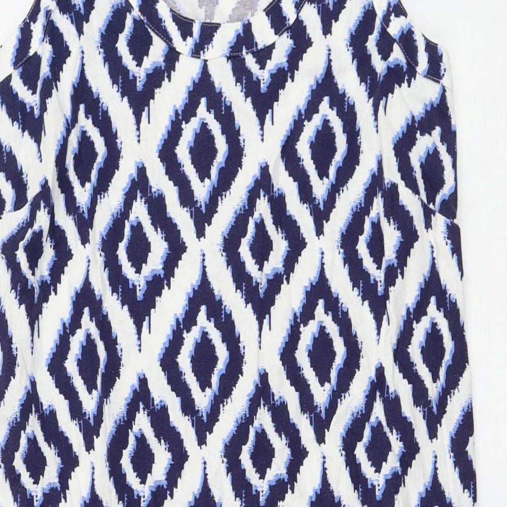 Marks and Spencer Womens White Geometric Flax Sheath Size 6 Scoop Neck Pullover