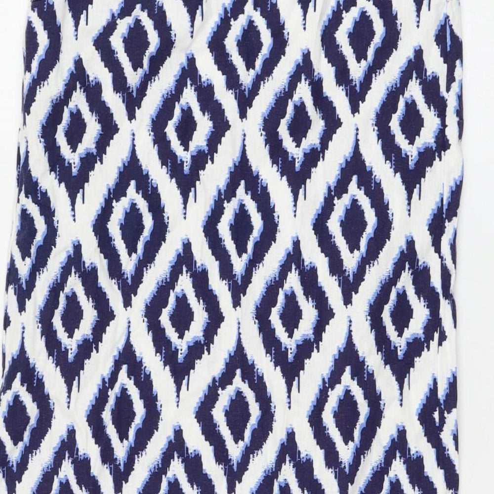 Marks and Spencer Womens White Geometric Flax Sheath Size 6 Scoop Neck Pullover