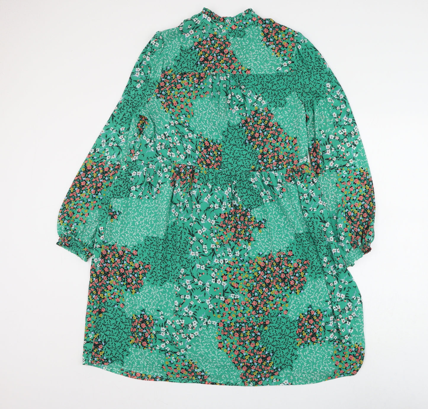 Marks and Spencer Womens Green Floral Polyester Shift Size 12 Round Neck Tie