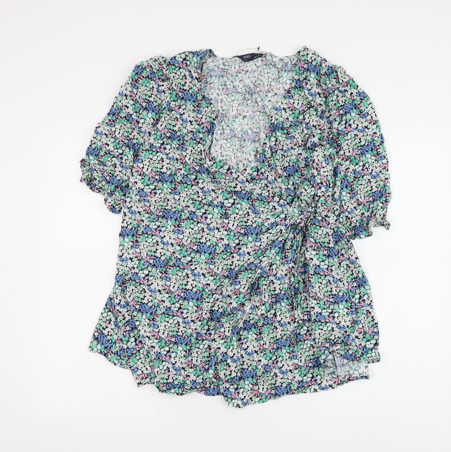 Marks and Spencer Womens Multicoloured Floral Viscose Wrap Blouse Size 12 V-Neck
