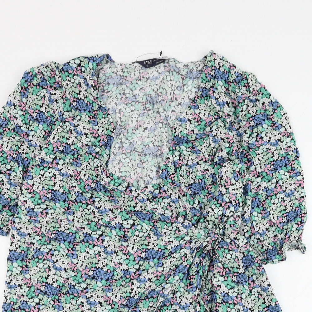 Marks and Spencer Womens Multicoloured Floral Viscose Wrap Blouse Size 12 V-Neck