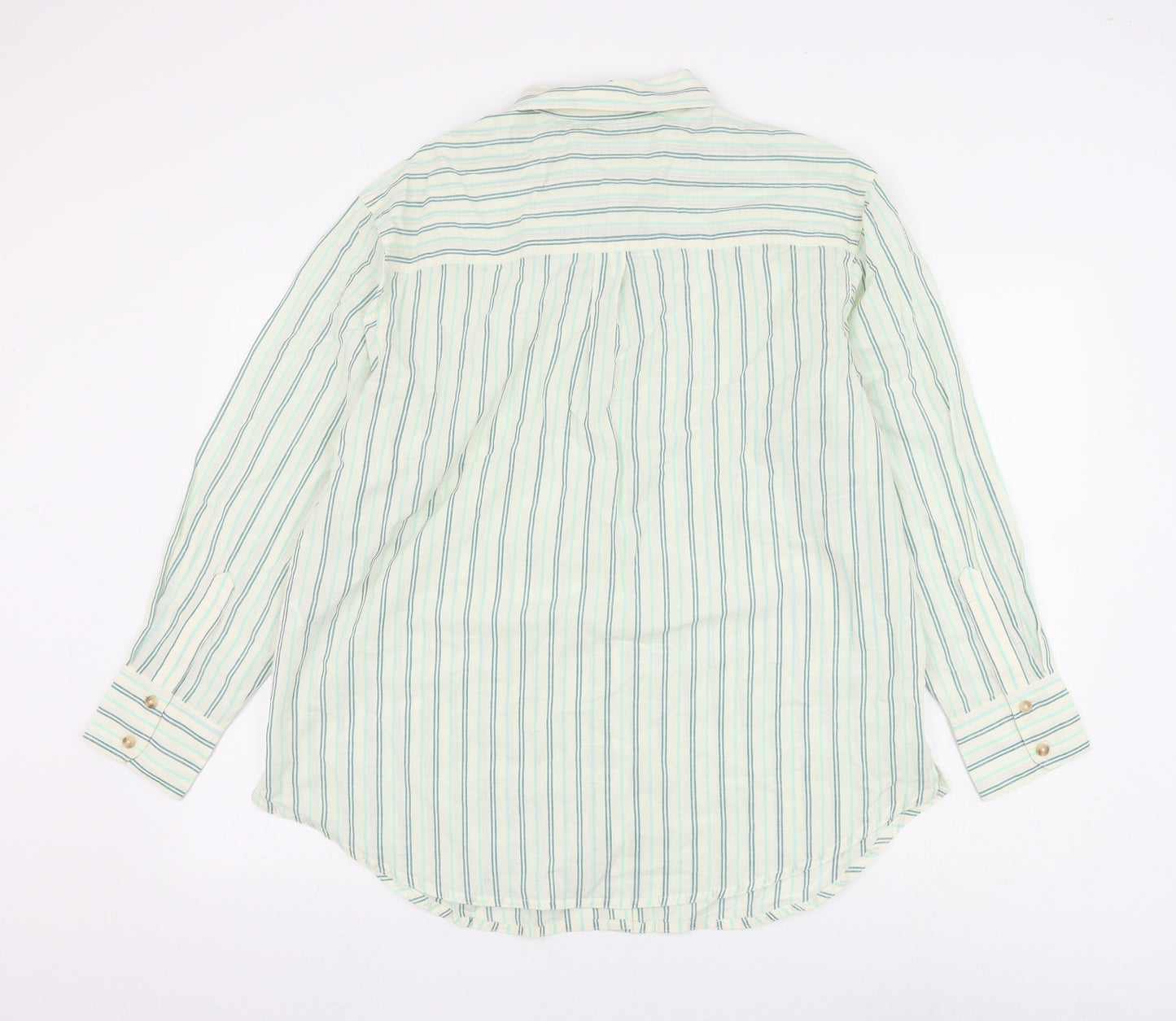 Marks and Spencer Womens Ivory Striped Cotton Basic Button-Up Size 16 Collared