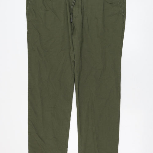 Marks and Spencer Mens Green Cotton Chino Trousers Size 2XL L32 in Regular Drawstring