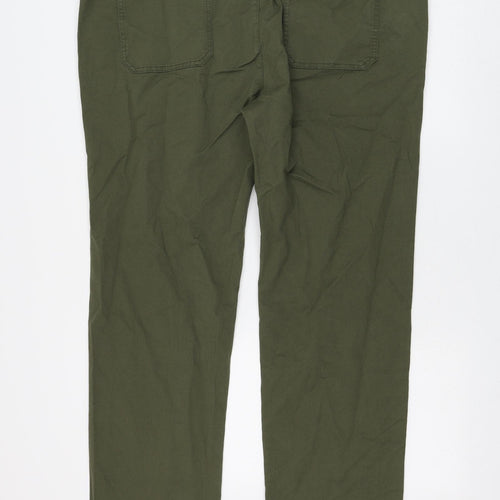 Marks and Spencer Mens Green Cotton Chino Trousers Size 2XL L32 in Regular Drawstring