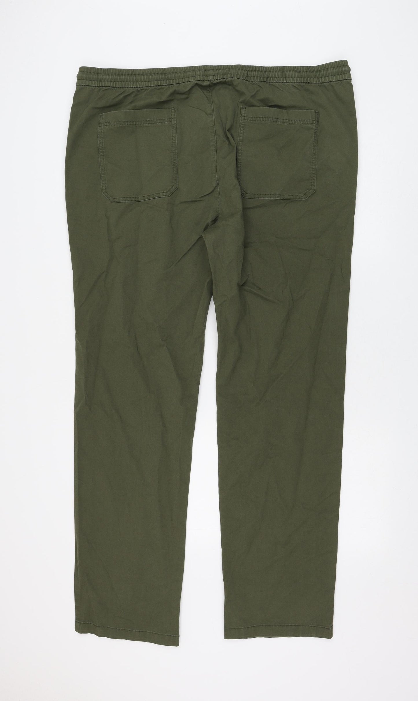 Marks and Spencer Mens Green Cotton Chino Trousers Size 2XL L32 in Regular Drawstring