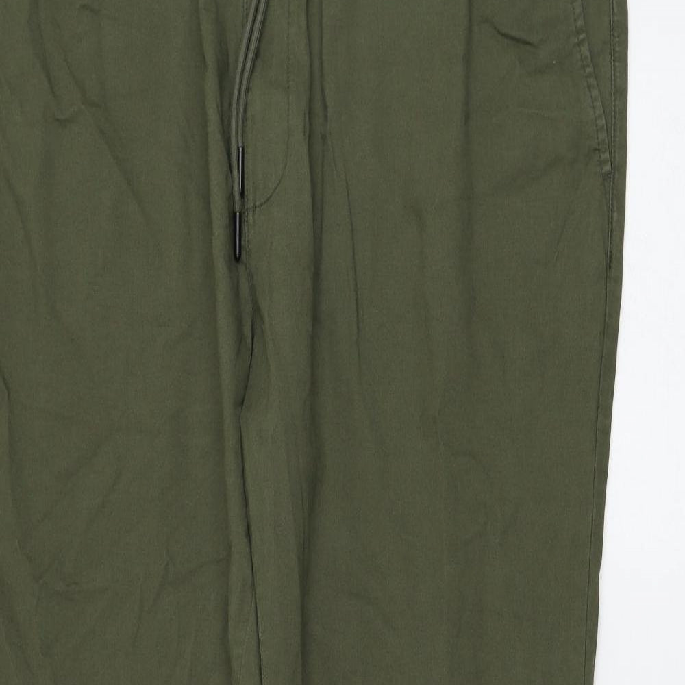 Marks and Spencer Mens Green Cotton Chino Trousers Size 2XL L32 in Regular Drawstring