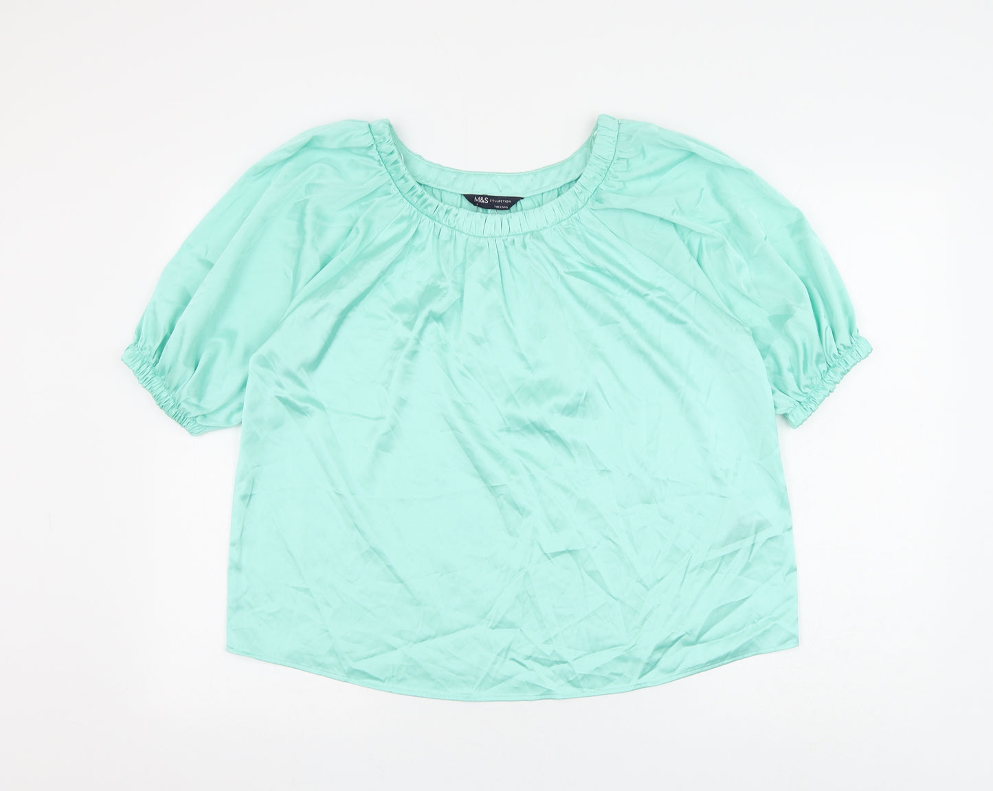 Marks and Spencer Womens Green Polyester Basic Blouse Size 8 Boat Neck