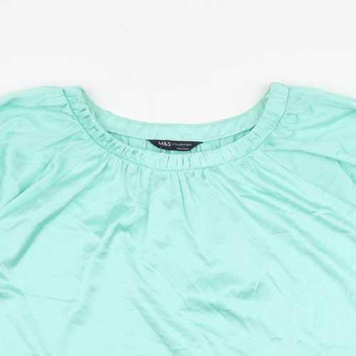 Marks and Spencer Womens Green Polyester Basic Blouse Size 8 Boat Neck