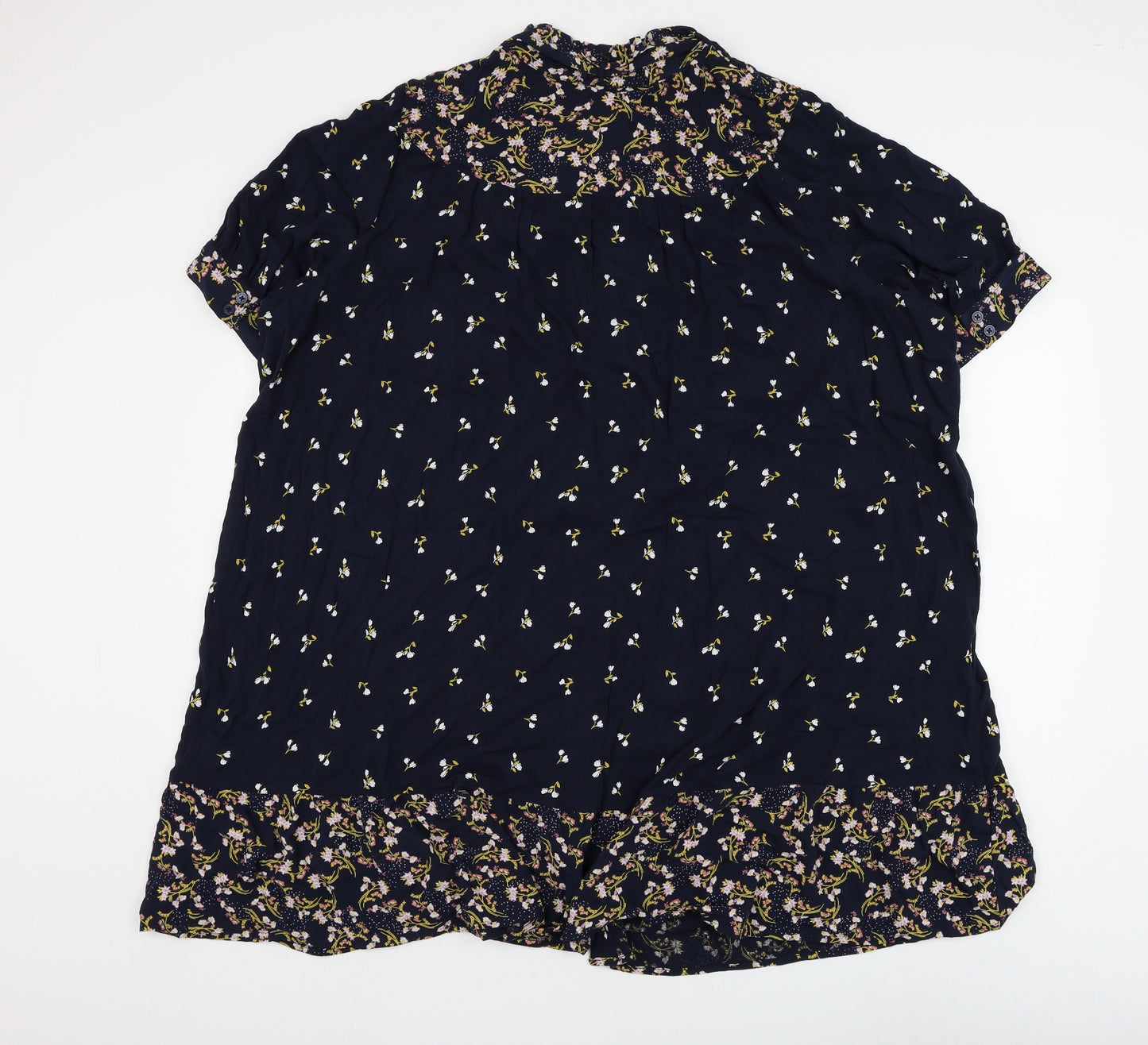 Marks and Spencer Womens Blue Floral Viscose Basic Button-Up Size 22 Round Neck