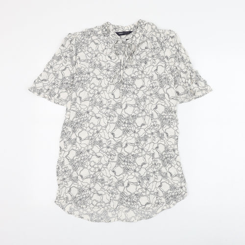Marks and Spencer Womens White Floral Viscose Basic Blouse Size 6 V-Neck