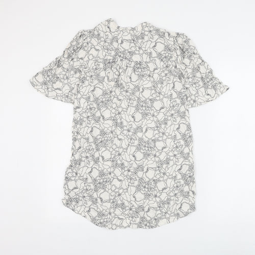 Marks and Spencer Womens White Floral Viscose Basic Blouse Size 6 V-Neck